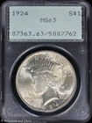1924-P $1 Peace Silver Dollar PCGS MS 63 | Rattler Holder Uncirculated UNC