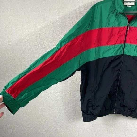 Giacca da pista in nylon oversize Gucci idrorepellente nero verde rosso da uomo taglia M
