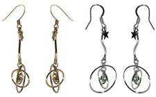 Set of 2 JCGY Star Shining on Dangle Triple Hoops 1 Pr ea Gold Tone Silver Tone