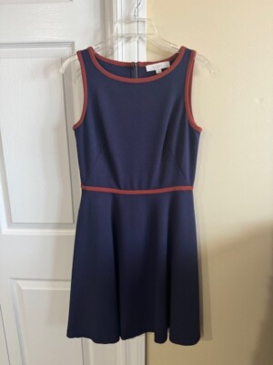 Ann Taylor Loft Women's navy w rust trim, fit and flare dress, size 2 | eBay Ann Taylor Loft Women's navy w rust trim, fit and flare dress, size 2 | eBay