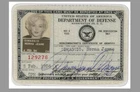 Marilyn Monroe Government ID Badge PHOTO 5x7 Card Signed Repro DOD USO Tour 1954