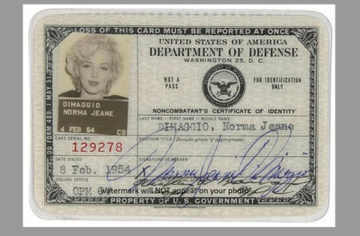 Marilyn Monroe Government ID Badge PHOTO 5x7 Card Signed Repro DOD