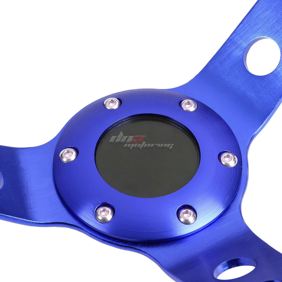 6-BOLT PVC LEATHER ALUMINUM RACING STEERING WHEEL 13.5" 3" DEEP DISH BLUE/RED Foto 2 de 4