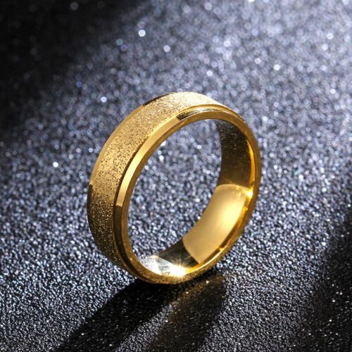 18K Gold Plated Titanium Steel Band Women/Mens Wedding Pearl Sand Ring Size 6-13 - Picture 1 of 13