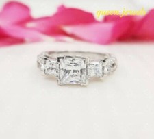 Princess Cut 2.66CT Lab-Created Diamond Engagement Ring Women 14K White Gold FN