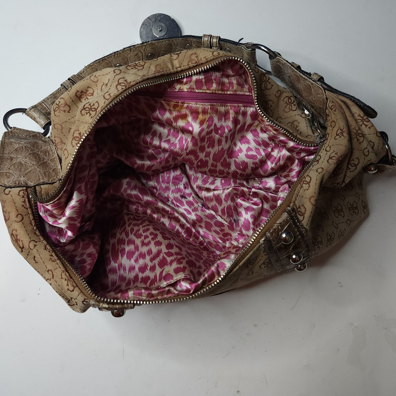 Guess Canvas Faux Leather Tote Handbag Purse Brow… - image 4