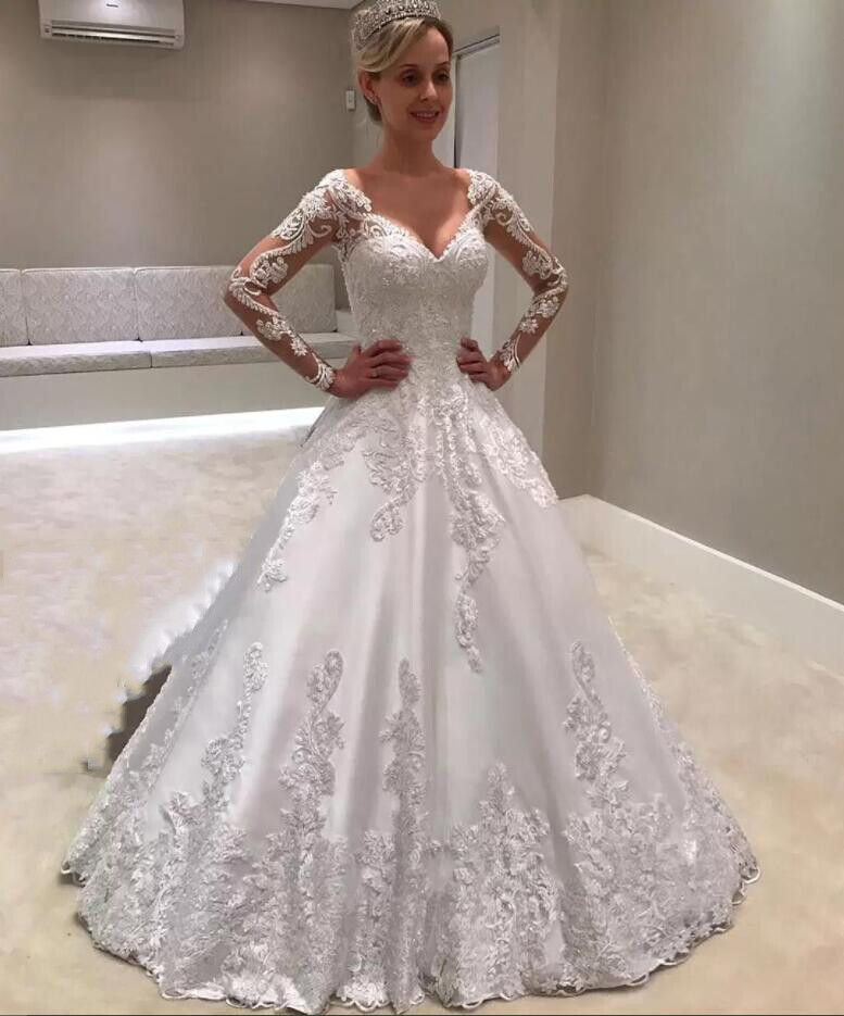 Elegant One-shoulder Appliques Lace Satin Long sleeves Wedding Dresses Bridal Gowns Vestido De Noiva main image 0