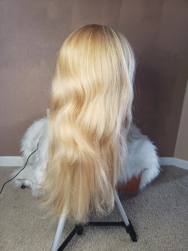 美国 24 英寸 Cosplay 假发带刘海灰金发波浪长全头合成头发 — 第 3/4 张图片