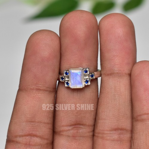 RAINBOW MOONSTONE NATURAL GEMSTONE 925 STERLING SILVER JEWELRY RING 3 TO 12 - Picture 6 of 8