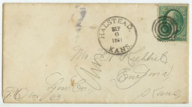 1881 nice Halsted Kansas target cancel - to Emporia