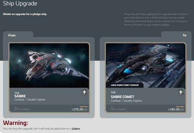 Star Citizen Aegis SABRE COMET Upgrades CCU EBay
