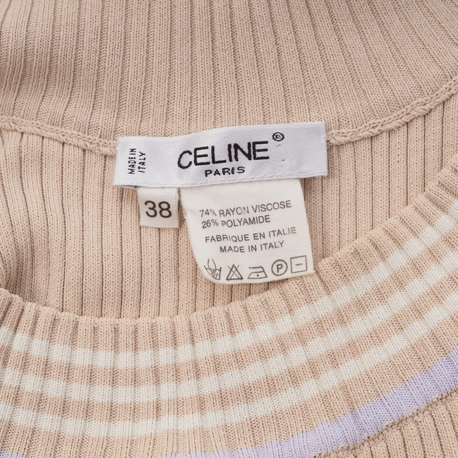 Abito maglione lungo Celine vintage donna lavorato a maglia beige midi taglia 38 Italia anni '90 raro