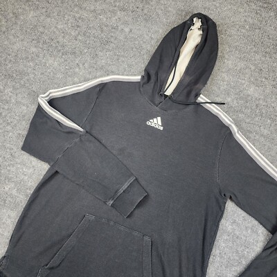 Adidas mesh pullover hoodie men's large black striped sleeve