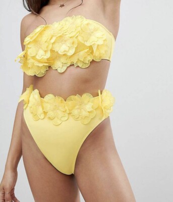 ASOS Yellow 3D Flower Bikini UK 10 UK