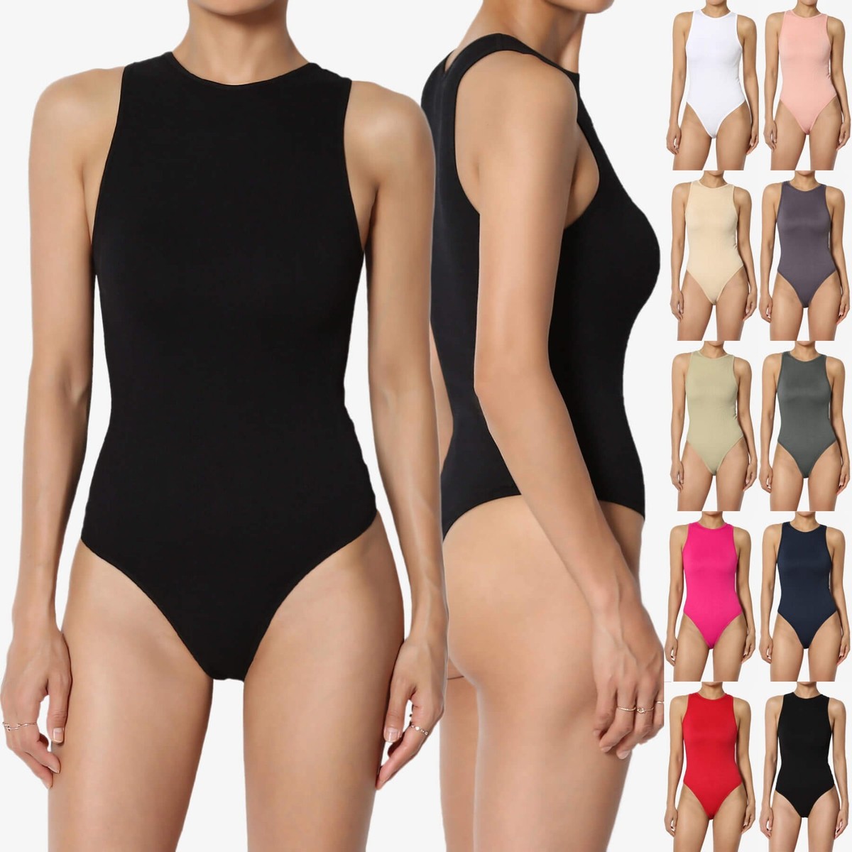 Women's Ribbed Seamless Thong Tank Bodysuit Sleeveless