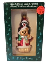 VTG Hand Blown Glass Ornament Christmas Bear Penguin Santa New NOS Hand Painted