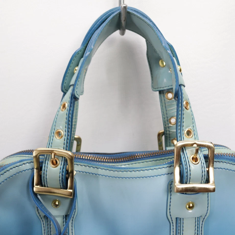 Vtg Maxx New York Satchel Handbag L Blue Green Gradient Bowling Lined Bag - Image 4 of 4