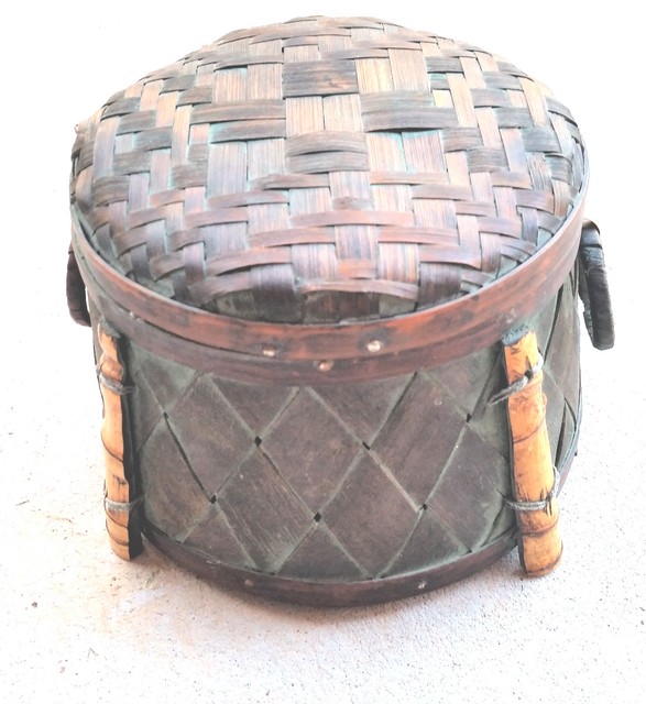 Superb Handmade Drum Shaped Basket Hinged Lid Rattan Wicker Bamboo 7" x 4.5" eBay