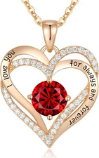Forever Love Heart Necklaces for Women,925 Sterling Silver Birthstone Necklace