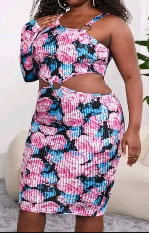 Sommerkleid Kleid mit Rosenmuster &Cutauts  Gr.46/48-3XL w.NEU - Bild 2 von 3