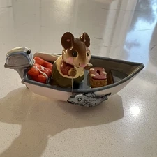 Wee Forest Folk MS-14 Fishin' Chip Fishing Mouse Boat Mice Retired EUC