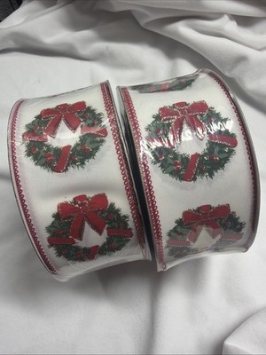 100 yards Wired Ribbon Christmas Winter Wreath with Bow Members Mark