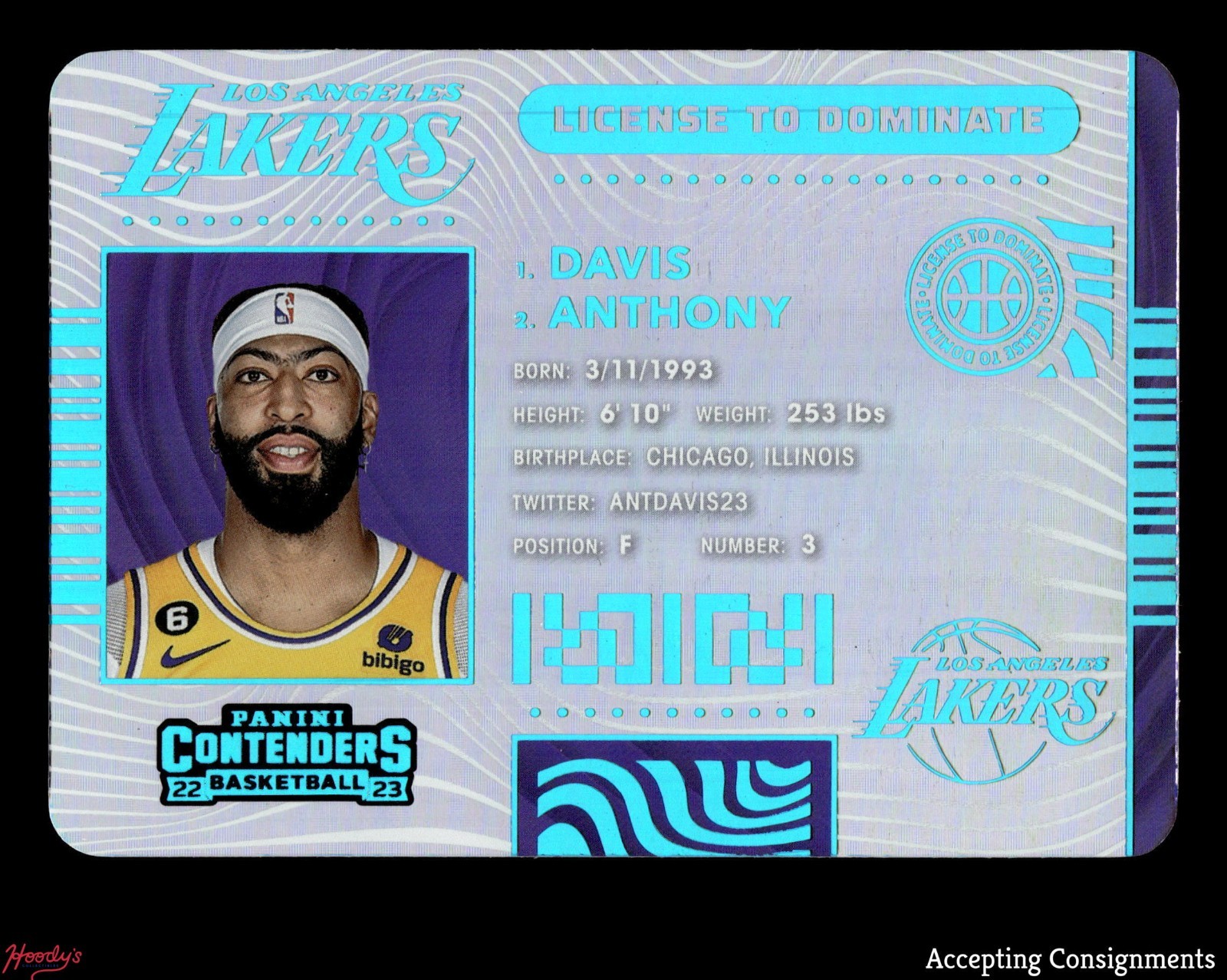 2022-23 Panini Contenders License to Dominate #24 Anthony Davis SP LAKERS