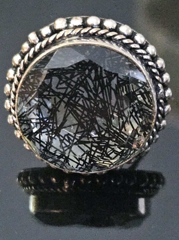 925 Stamped: 925 Sterling Silver Black Rutilated Quartz Statement Ring,Boho Ring
