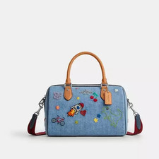 NWT Coach Rowan Satchel Bag In Denim With Patches And Embroidery (Space theme)
