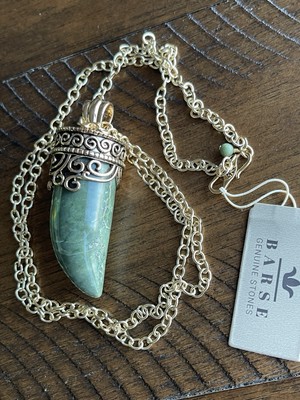 Barse Bronze Genuine Green Jasper Lucky Horn 2.25'' Pendant Necklace 29 