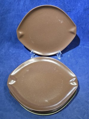 MCM Raymor Roseville Ben Seibel Set of 7 ~12'' Large Dinner Plates Brown & Green 