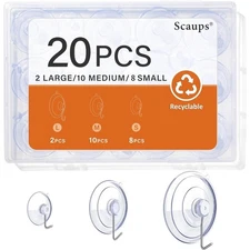 Suction Cup Hooks 20 PCS Assorted Sizes 2.5 1.77 1 Inch with Metal Hooks for