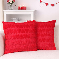Valentines Day Pillow Covers 18X18 Set of 2,Red Heart Soft Plush Faux