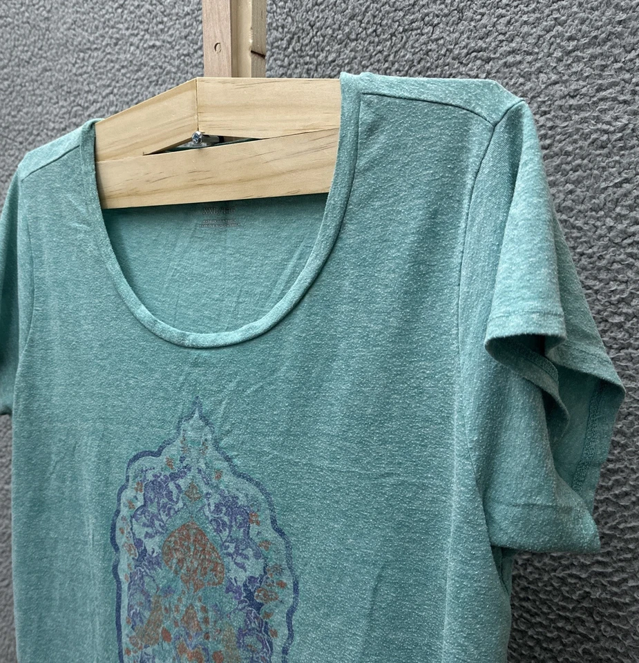 Lucky Brand T-Shirt Womens 2XL Green Mint Short Sleeve Scoop Neck Persian Print - Image 4 of 4