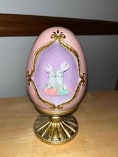 TK Maxx Easter Pink Gold Open Easter Egg 2 Bunnies Rabbit Inside 9 Inch Tall
