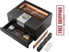 Cedar Wood Desktop Humidor Box with Digital Hygrometer, Adjustable