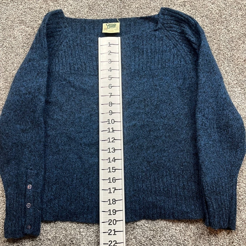 Suéter Carraig Donn Aran Tejido Azul Shetland Lana Barco Cuello Botón Puño Mujeres L Foto 3 de 4