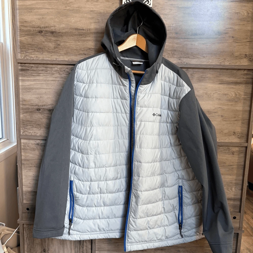 Columbia XXL Gray Thermal Coil Hooded Jacket Front Zip Outdoors Mountain Chic