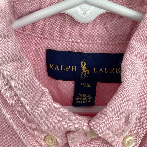Ralph Lauren Shirt Boys 7 Pink Long Sleeve Oxford Button Down Flesh Pony - Picture 3 of 4