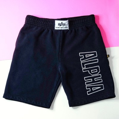 Alpha Industries Sweat Shorts Black Embroidered Branding Mens Medium