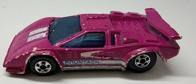 USED Vintage 1987 Hot Wheels Car Pink Lamborghini Countach Color Changer Vehicle