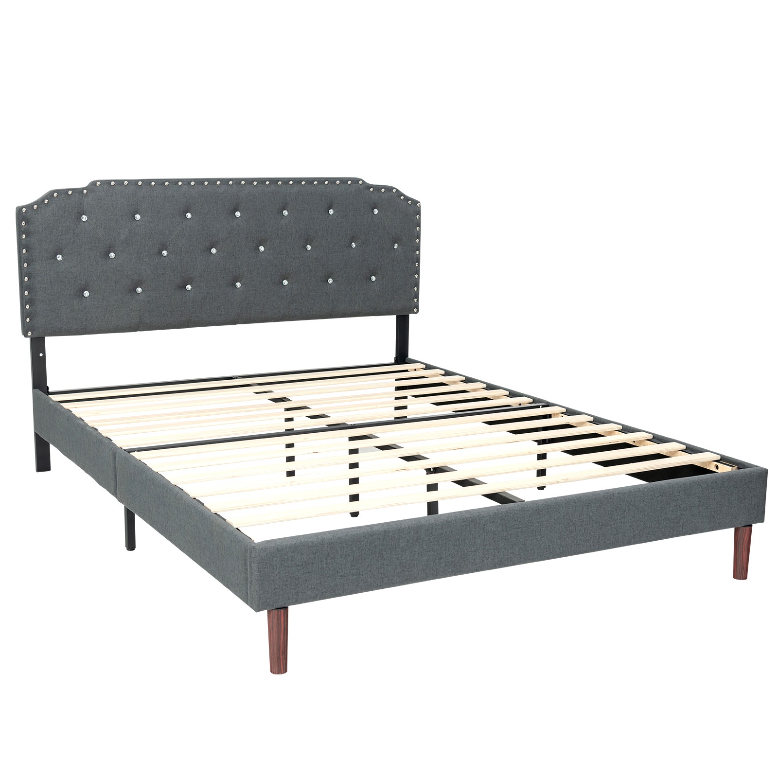 Adjustable Diamond Button Headboard W/ Wooden Slats