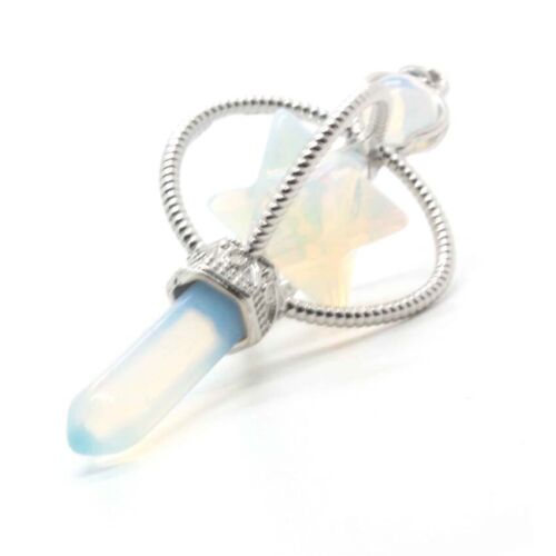 Silver Plated Opalite Opal Stone Merkaba Star Hexagon Pendulum Pendan Necklace - Picture 3 of 3