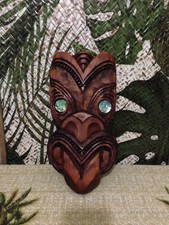 Authentic Hand Carved Maori Tiki Mask Wall Hang Papatoetoe New Zealand Statue
