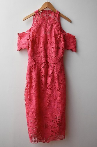 THURLEY Flower Bomb Pink Lace Cold-Shoulder Midi Pencil Dress Sz 12 $599 - Picture 4 of 7