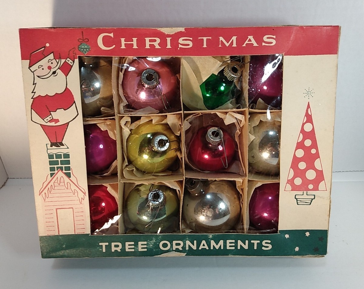 VTG. '50s Fantasia Brand 12 Mercury Glass Christmas Tree Ornaments