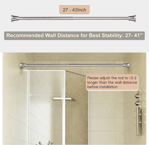 Spring Tension Curtain Rod 27"-43" Inch Adjustable Rust Resistant Nickel Silver - Picture 3 of 8