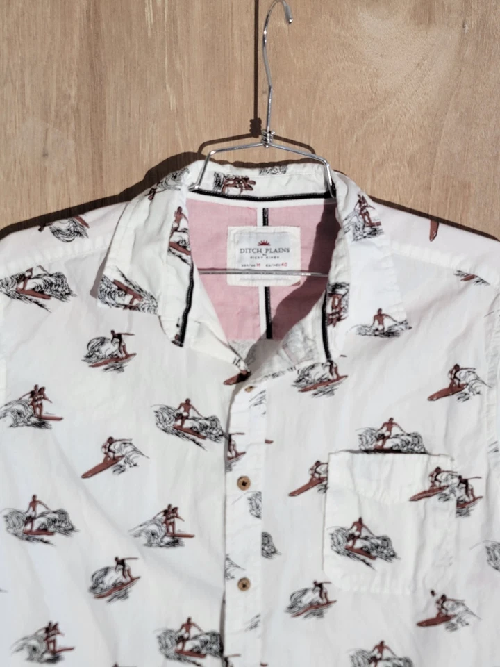ditch plains button up shirt mens M classic fit short sleeve collard surf white - Image 4 of 4