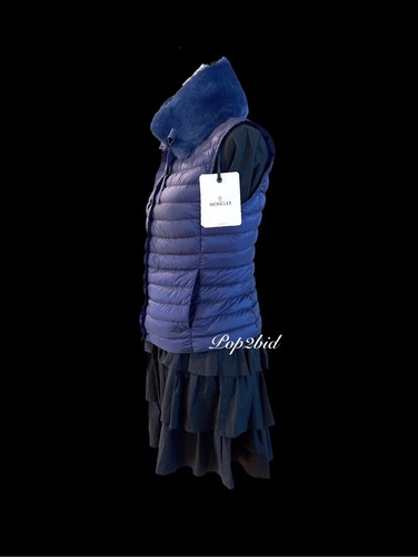 NWT MONCLER Midnight Blue Down Vest with Detachable Rabbit Fur Collar Size 1 - Picture 2 of 11