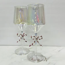 Christmas Wine Glasses Cocktail Barware Red White Candy Cane Bow Rare Set of 2